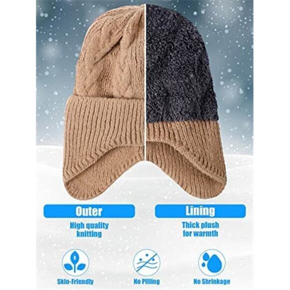 2 Pcs Women\'s Hats with Ear Flaps Winter Knit Earflap Beanie Hat